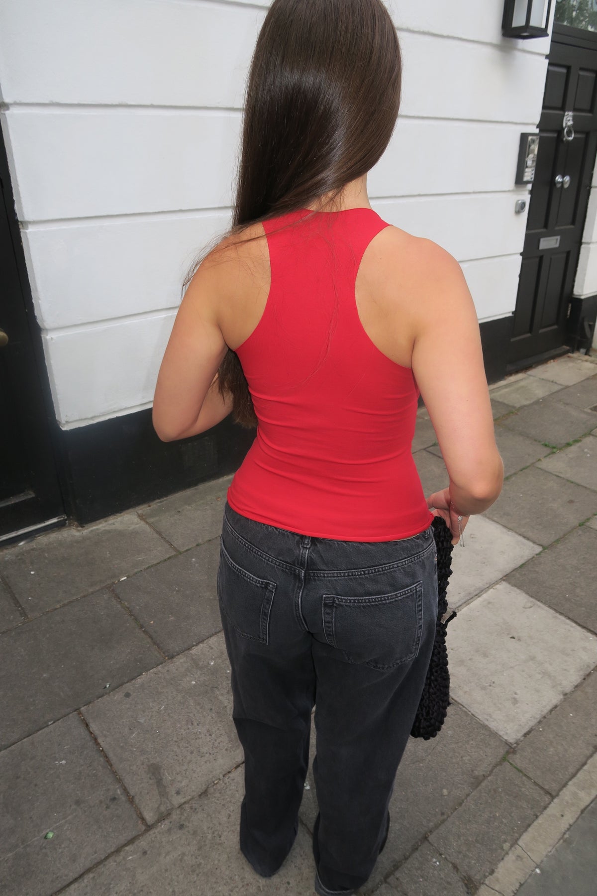 RAW HEM VEST RED